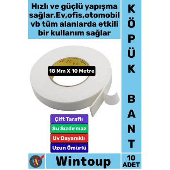 #Bant Profesyonel İç Mekan Süper Güçlü Yapışkan Metal Plastik Duvar Ahşap Boru Araç İçi Vidaya Alternatif Çok Yönlü Kullanım 18 Mm X 10 Metre Çift Taraflı Köpük Bant 10 Adet