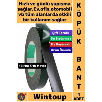 #Bant Profesyonel İç Mekan Süper Güçlü Yapışkan Metal Plastik Duvar Ahşap Boru Araç İçi Vidaya Alternatif Çok Yönlü Kullanım 18 Mm X 10 Metre Çift Taraflı Siyah Köpük Bant 1 Adet