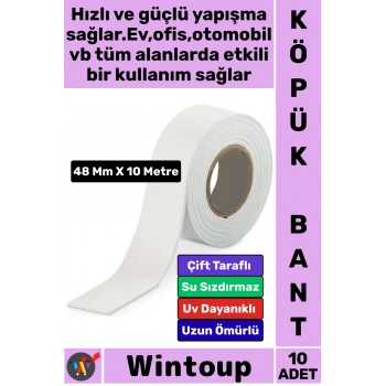 #Bant Profesyonel İç Mekan Süper Güçlü Yapışkan Metal Plastik Duvar Ahşap Boru Araç İçi Vidaya Alternatif Çok Yönlü Kullanım 48 Mm X 10 Metre Çift Taraflı Köpük Bant 10 Adet