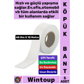 #Bant Profesyonel İç Mekan Süper Güçlü Yapışkan Metal Plastik Duvar Ahşap Boru Araç İçi Vidaya Alternatif Çok Yönlü Kullanım 48 Mm X 10 Metre Çift Taraflı Köpük Bant 5 Adet
