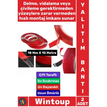 #Bant Profesyonel Süper Güçlü Yapışkan Metal Plastik Cam Ahşap Tadilat Araç İçi Vidaya Alternatif Çok Yönlü Kullanım Nano Teknolojili Esnek Akrilik 18 Mm X 10 Metre Çift Taraflı Silikonize Bant 2 Adet