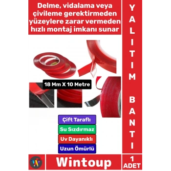 #Bant Profesyonel Süper Güçlü Yapışkan Metal Plastik Cam Ahşap Tadilat Araç İçi Vidaya Alternatif Çok Yönlü Kullanım Nano Teknolojili Esnek Akrilik 18 Mm X 10 Metre Çift Taraflı Silikonize Bant 1 Adet