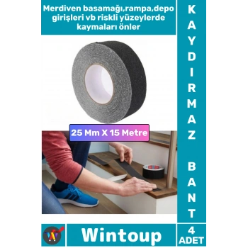 #Bant Profesyonel Ultra Güçlü Yapışkan Isg Iş Yeri Ev Depo Atölye Rampa Kaygan Zemin Merdiven Kayma Önleyici Koruyucu 25 Mm x 15 Metre Siyah Kaydırmaz Bant 4 Adet