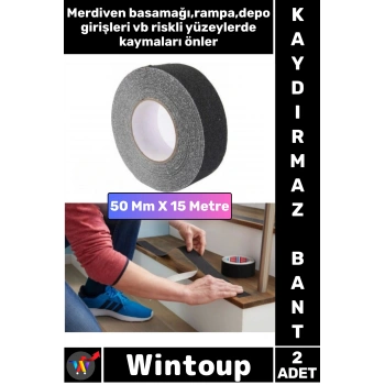 #Bant Profesyonel Ultra Güçlü Yapışkan Isg Iş Yeri Ev Depo Atölye Rampa Kaygan Zemin Merdiven Kayma Önleyici Koruyucu 50 Mm x 15 Metre Siyah Kaydırmaz Bant 2 Adet