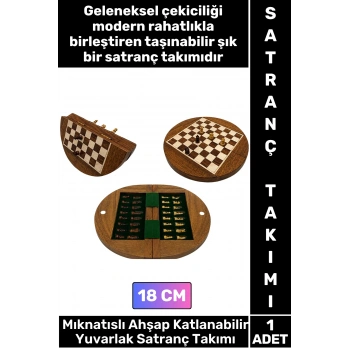 #Satranç Özel Seri Yüksek Kaliteli Aile Ev Arkadaş Hediye Cafe Kamp Piknik Zeka Strateji Beceri Geliştirici Eğlenceli Taşınabilir Mıknatıslı Taşlı Katlanabilir Yuvarlak Ahşap Satranç Takımı 18 Cm