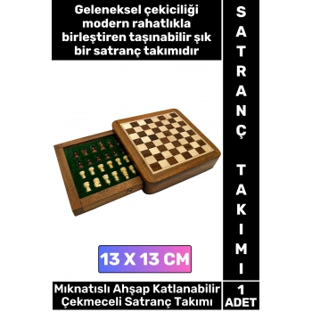 #Satranç Özel Model Aile Ev Arkadaş Hediye Cafe Kamp Piknik Zeka Strateji Beceri Geliştirici Eğlenceli Taşınabilir Mıknatıslı Taşlı Katlanabilir Çekmeceli Ahşap Satranç Takımı 13 X 13 Cm