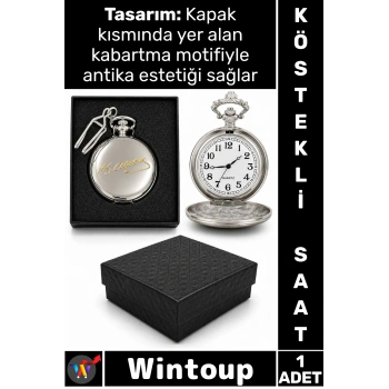 #Saat Retro 4x5 Cm Klasik Koleksiyonluk Hediyelik Özel Kutulu Gümüş Şık Atatürk İmzalı Köstekli Saat