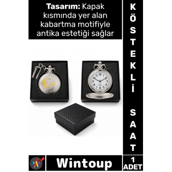 #Saat Retro 4x5 Cm Klasik Koleksiyonluk Hediyelik Özel Kutulu Gümüş Şık Türk Bayraklı Köstekli Saat