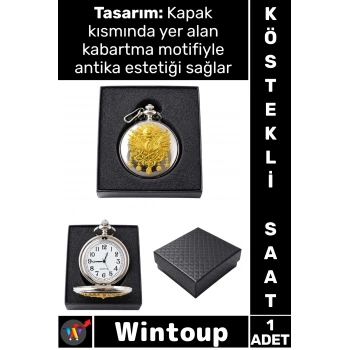 #Saat Retro 4x5 Cm Klasik Koleksiyon Hediyelik Özel Kutulu Gümüş Şık Tuğra Tasarımlı Köstekli Saat