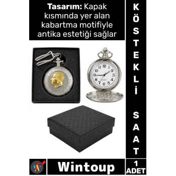 #Saat Retro 4x5 Cm Klasik Koleksiyonluk Hediyelik Özel Kutulu Gümüş Şık Atatürk Büstü Köstekli Saat