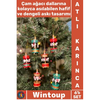 #AtlıKarınca Lüks Dekoratif Yılbaşı Tema Çam Ağacı Süsü Noel Hediyelik Set Obje 6’lı Atlı Karınca