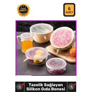 #Bone Esnek Sızdırmaz Vakumlu Mutfak Saklama Kapak Seti Tazelik Koruyucu Gıda Silikon Bone 6lı