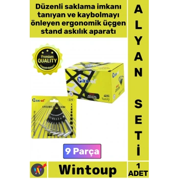 #Alyan CrV Çelik Dayanıklı Isı İşlem Görmüş Üçgen Stand Askılık Mini Boy 9 Parça Alyan Anahtar Seti