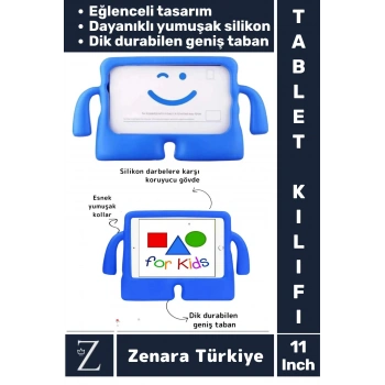 Apple Samsung Uyumlu Geniş Tabanlı Yumuşak Tutacaklı Tam Koruma Silikon Çocuk Tablet Kılıfı 11 Inch