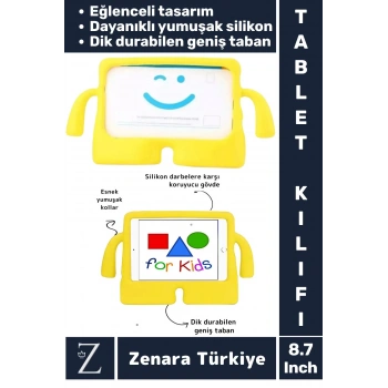 Apple Samsung Uyumlu Geniş Tabanlı Yumuşak Tutacaklı Tam Koruma Silikon Çocuk Tablet Kılıfı 8.7 Inch