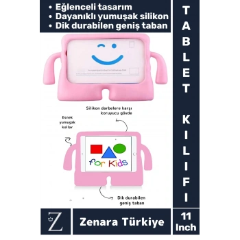 Apple Samsung Uyumlu Geniş Tabanlı Yumuşak Tutacaklı Tam Koruma Silikon Çocuk Tablet Kılıfı 11 Inch
