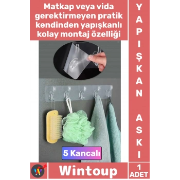 #Askı Pratik 5li Kendinden Yapışkanlı Güçlü Şeffaf Askılık Kapı Arkası Mutfak Duvar Banyo Şık Askı