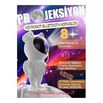 Astronot Robot Bluetooth Hoparlör Galaxy Gökyüzü Projektör Zamanlayıcı Gece Lambası Projektör