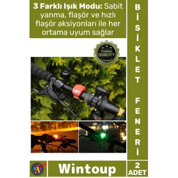 #BisikletFeneri Led 3 Fonksiyonlu Su Geçirmez Pilli Emniyet Lambası Güvenliği Bisiklet Feneri Seti