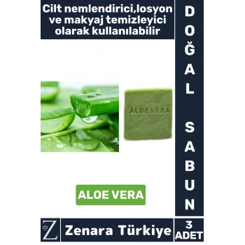 Bitkisel Organik Doğal Saç Yüz Vücut El Kullanım Cilt Nemlendirici Losyon Sabun ALOE VERA 3 Adet