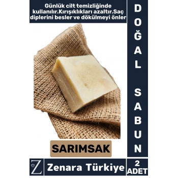 Bitkisel Organik Doğal Saç Yüz Vücut El Kullanım Cilt Temizleyici Saç Besleyen Sabun SARIMSAK 2 Adet