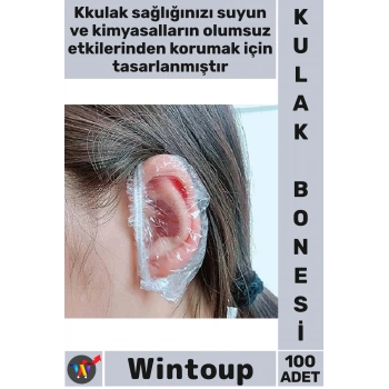 #Bone Şeffaf Esnek Lastikli Çocuk Duş Banyo Boya Koruyucu Su Geçirmez Kulak Bonesi 100 Adet