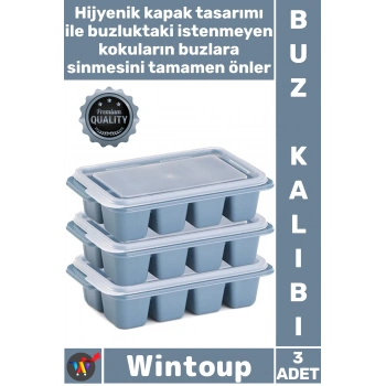 #Buz Mutfak Hijyenik İstiflenebilir Pratik Buzluk Küp Şekilli Kapaklı Plastik 3lü Mini Buz Kalıbı