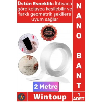 #Bant Şeffaf Güçlü Yapışkanlı Yıkanabilir Jel Akrilik Ev Ofis Duvar Çift Taraflı Nano Bant 2 Metre