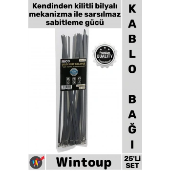 #Cırt Dayanıklı Metal 4.6 X 250 Mm Sağlam Endüstriyel Paslanmaz Çelik Kablo Bağı 25li Cırt Kelepçe
