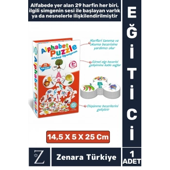 Çocuk Alfabe Dil Bilgisi Öğretici Zeka Geliştirici Parça Bütün İlişkisi Kurma 128Parça Puzzle-ALFABE