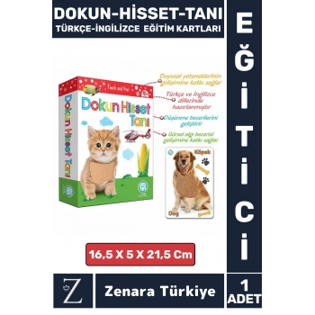 Çocuk Eğitici Görsel Algı Dil Gelişimi Eğlenceli DOKUN-HİSSET-TANI Türkçe-İngilizce Eğitim Kartları