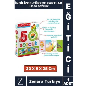 Çocuk Eğitici Zeka Geliştiren Yabancı Dil Öğretici Eğlenceli İNGİLİZCE TÜRKÇE KARTLAR- İLK 50 SÖZCÜK