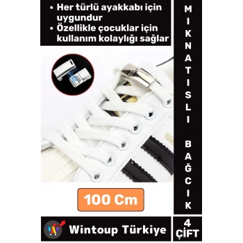 Çocuk Genç Yetişkin Şık Klipsli Manyetik Lastikli Pratik Mıknatıslı Ayakkabı Bağcığı 100 Cm 4 Çift