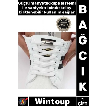 #Bağcık Beyaz Renk Manyetik Klipsli Lastikli Pratik Şık Çocuklar İçin Mıknatıslı Ayakkabı Bağcığı