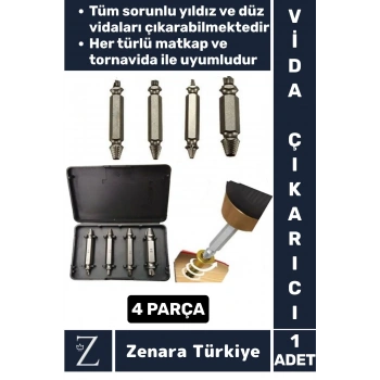 Dayanıklı Matkap Tornavida Uyumlu Hasarlı Paslı Kırık Yamuk Vida Sökme Çıkarma 4 Farklı Uçlu Set