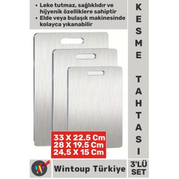 Dayanıklı Sağlıklı Hijyenik Sebze Meyve Et Leke Tutmaz Kolay Temizlenir Çelik Kesme Tahtası 3lü SET