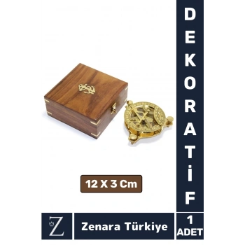 Dekoratif Koleksiyon Erkek Arkadaş Sevgili Özel Gün Hediye Ahşap Kutu PİRİNÇ GÜNEŞ SAATİ PUSULA