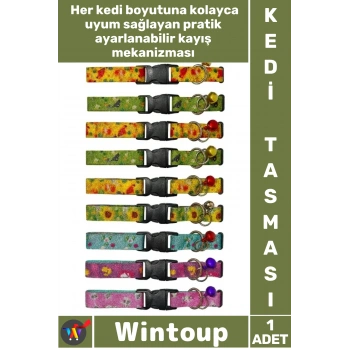 #Tasma Ayarlanabilir Dayanıklı Renkli Şık Güvenli Kaliteli Konforlu Desenli Zilli Pet Kedi Tasması