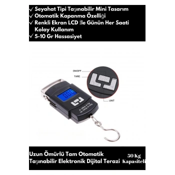 Digital Portable Scale 50 kg Kapasiteli El Tartısı Dijital Renkli LCD Ekranlı Kantar Terazi
