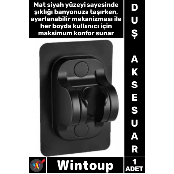 #Duş Banyo Mat Modern Delmeden Montaj Pratik Askı Şık Yapışkanlı Duş Başlığı Tutucu Ayarlı Siyah
