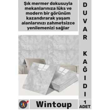 #Duvar Kendinden Yapışkanlı Su Geçirmez Mutfak Banyo Gri Mermer Desen Duvar Sticker 30 X 30 Cm