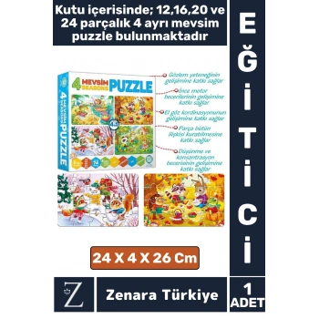 Eğitici Zeka El Göz Koordinasyon Geliştirici Çocuk 12 + 16 + 20 + 24 Parça 4 MEVSİM 4 in 1 PUZZLE