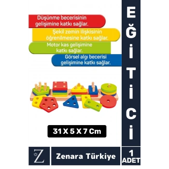 Eğitici Zeka Geliştirici Çocuk Kişisel Gelişim Ahşap Eğlenceli Oyun 20+1 GEOMETRİK ŞEKİLLER