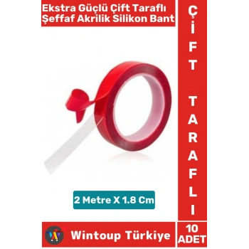 Ekstra Güçlü Suya Küfe Neme Dayanıklı Şeffaf Çift Taraflı Akrilik Silikon Bant 2 MetreX1.8 Cm 10 Adt