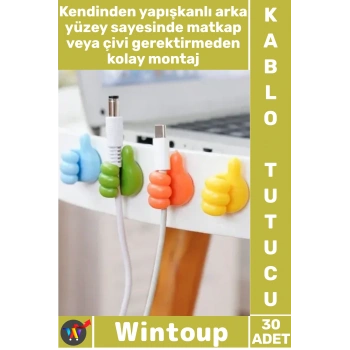 #Askı Masaüstü Düzenleyici Çok Amaçlı Duvar Kancası Sevimli Klips El Şeklinde Kablo Tutucu 30 Adet