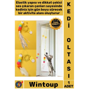 #KediOltası İnteraktif Çanlı Uzayabilen Duvar Vantuzlu Hareketli Elastik Yapışkanlı Kedi Oyun Oltası