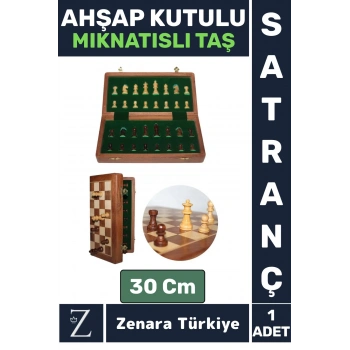 Elit Arkadaş Oyun Piknik Kamp Hediyelik Katlanır Ahşap Kutulu MIKNATISLI TAŞLI SATRANÇ Takımı 30 Cm