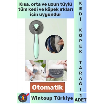 Ergonomik Kaymaz Uzun Kısa Tüy Tüm Irklar İçin Kendini Temizleyen Otomatik Tuşlu KEDİ KÖPEK TARAĞI