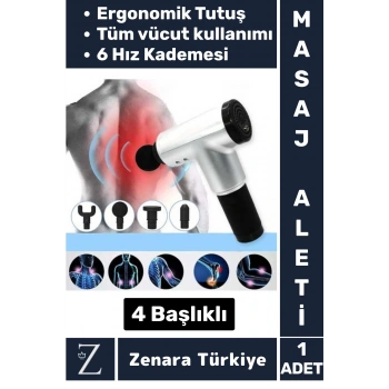 Ergonomik Kol Bacak Sırt Bel Titreşim Terapisi Spor Fitness Kas 6 Hız Kademe 4 Başlıklı Masaj Aleti
