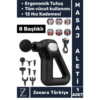 Ergonomik Kol Bacak Sırt Bel Yüksek Titreşim 12 Hız Kademeli Spor Fitness Kas 8 Başlıklı Masaj Aleti